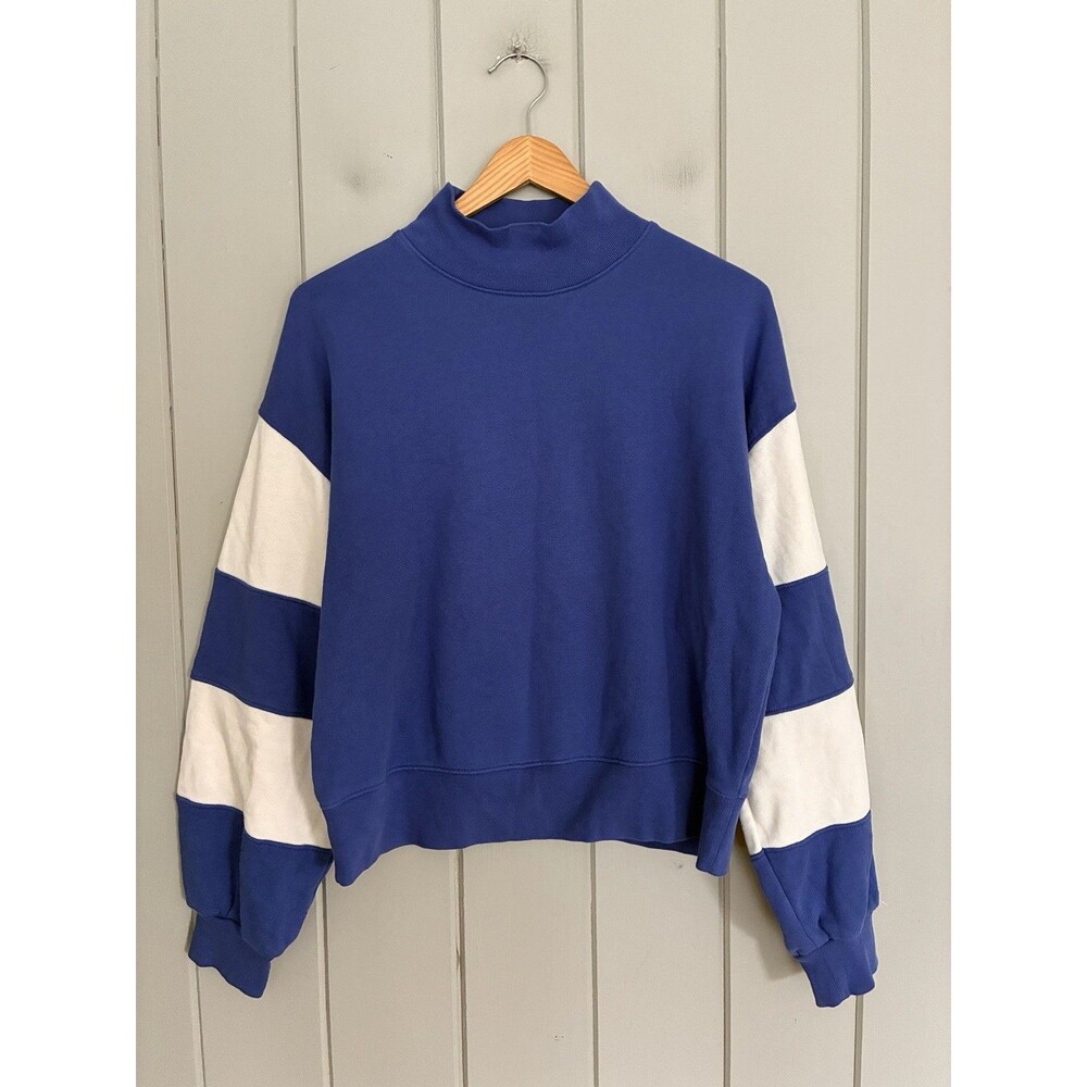 Evereve Sweatshirt S Small Hailey Colorblock Cobalt Blue White Mock Neck